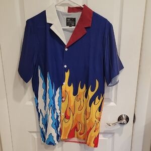 Men's Blue Flame Print Shirt